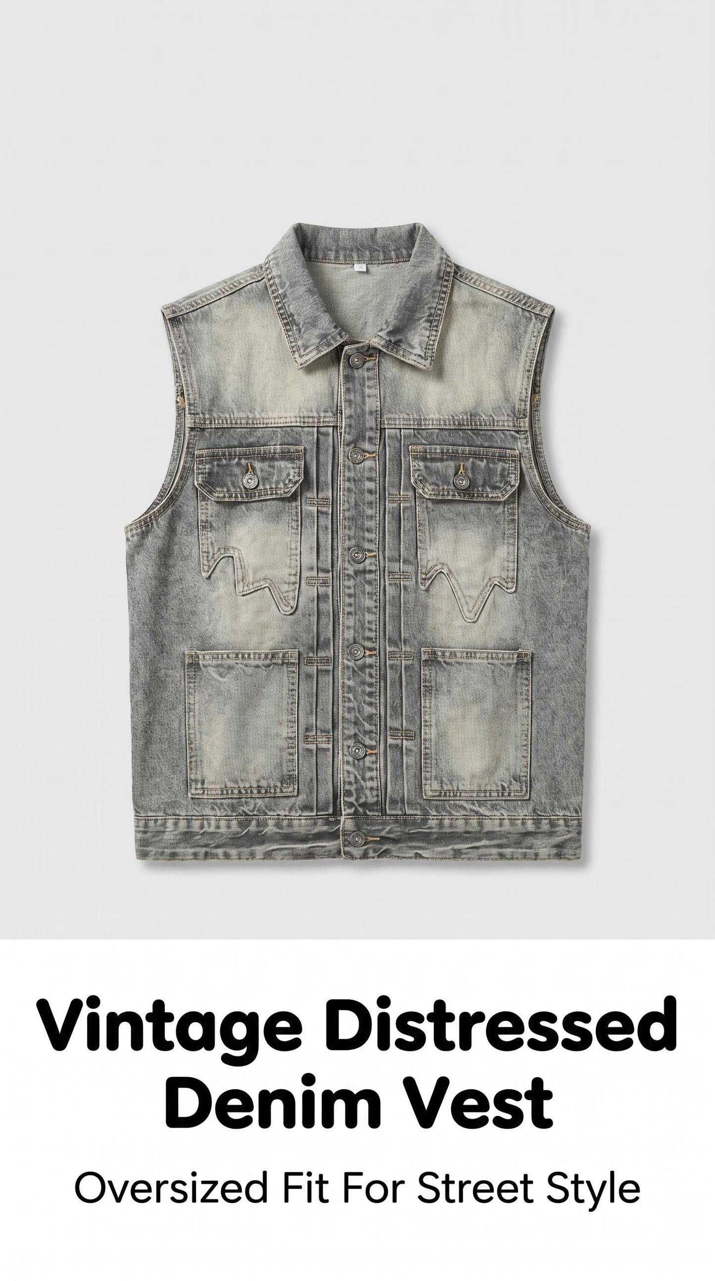 Vintage Style Denim Vest | Multi-Pocket Sleeveless Jean Jacket for Casual & Streetwear