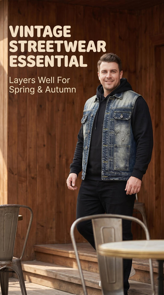 Vintage Style Denim Vest | Multi-Pocket Sleeveless Jean Jacket for Casual & Streetwear