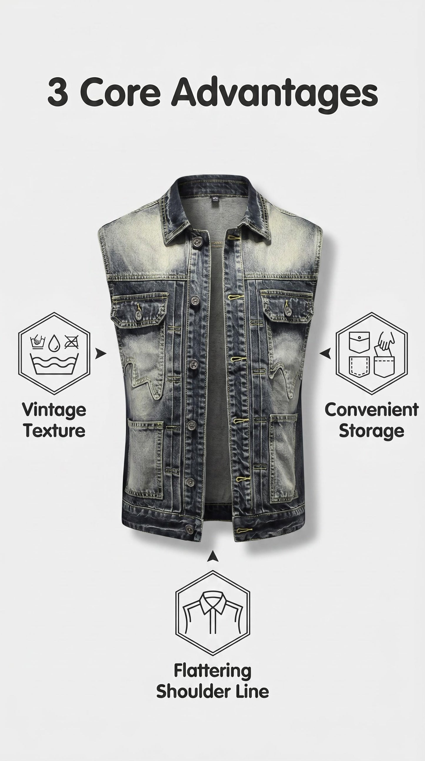 Vintage Style Denim Vest | Multi-Pocket Sleeveless Jean Jacket for Casual & Streetwear