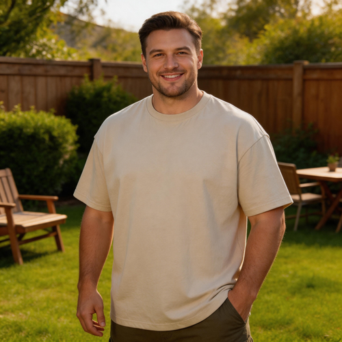 FORGEMEN 230G washed oversized cotton T-shirt in apricot