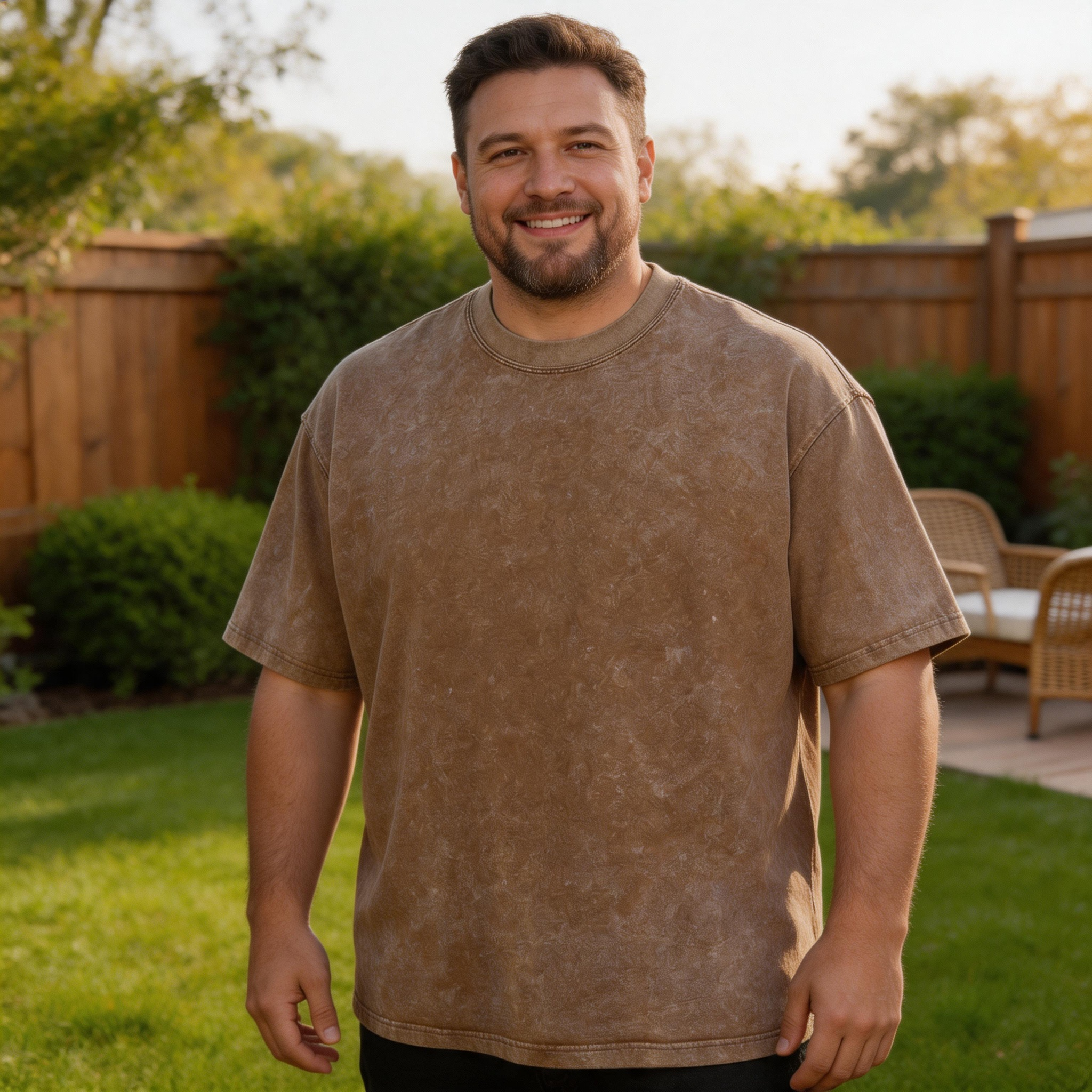 FORGEMEN 230G washed oversized cotton T-shirt in coffee