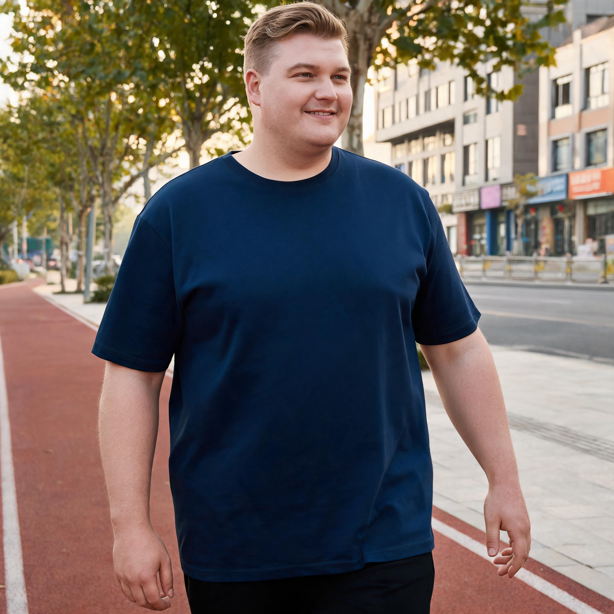 Plain Cotton T-Shirt relaxed fit view for big and tall men